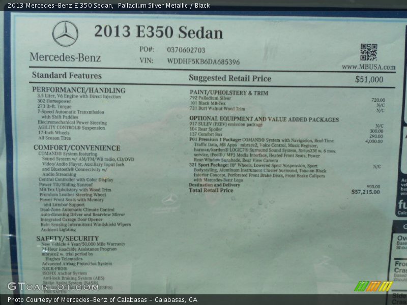 Palladium Silver Metallic / Black 2013 Mercedes-Benz E 350 Sedan