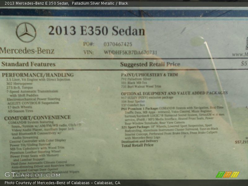 Palladium Silver Metallic / Black 2013 Mercedes-Benz E 350 Sedan