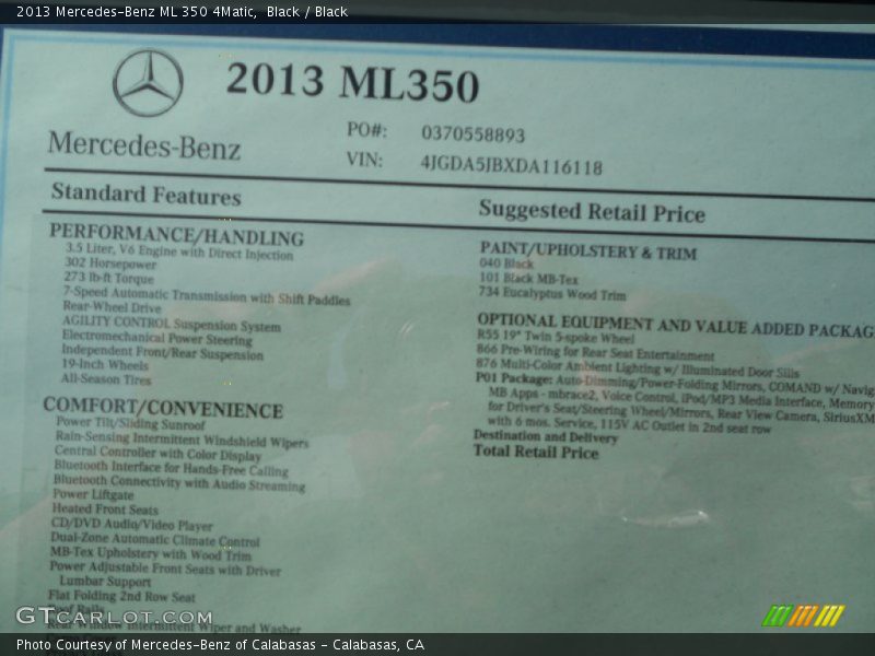 Black / Black 2013 Mercedes-Benz ML 350 4Matic