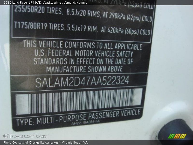 Alaska White / Almond/Nutmeg 2010 Land Rover LR4 HSE