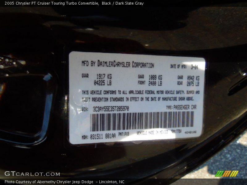 Black / Dark Slate Gray 2005 Chrysler PT Cruiser Touring Turbo Convertible