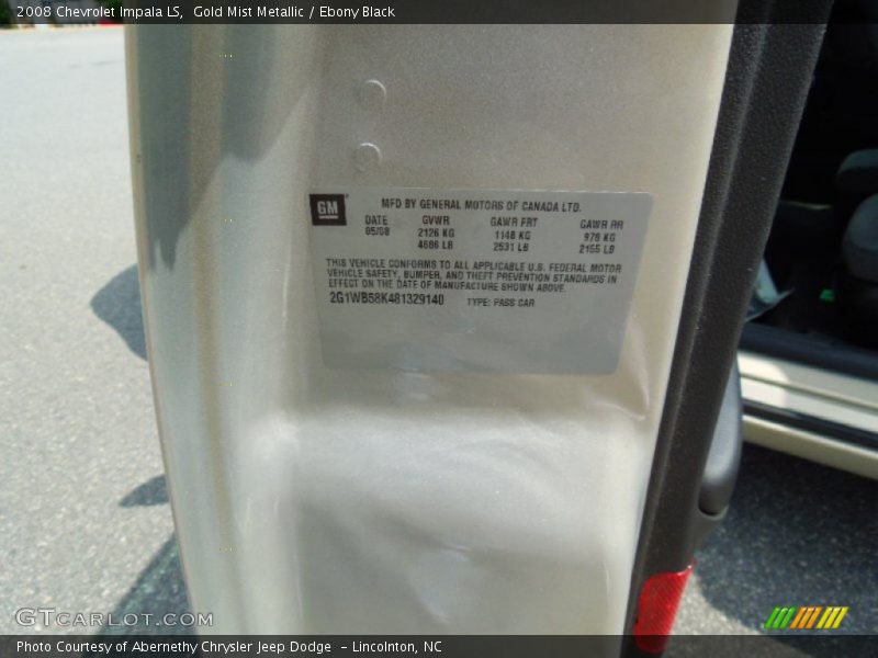 Gold Mist Metallic / Ebony Black 2008 Chevrolet Impala LS
