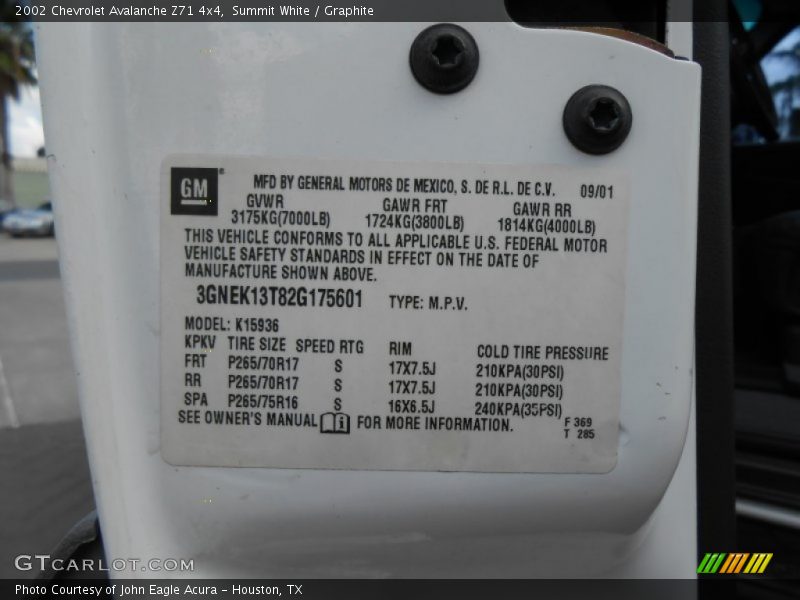 Summit White / Graphite 2002 Chevrolet Avalanche Z71 4x4