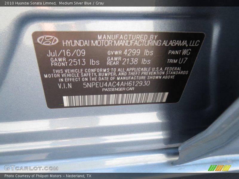 Medium Silver Blue / Gray 2010 Hyundai Sonata Limited