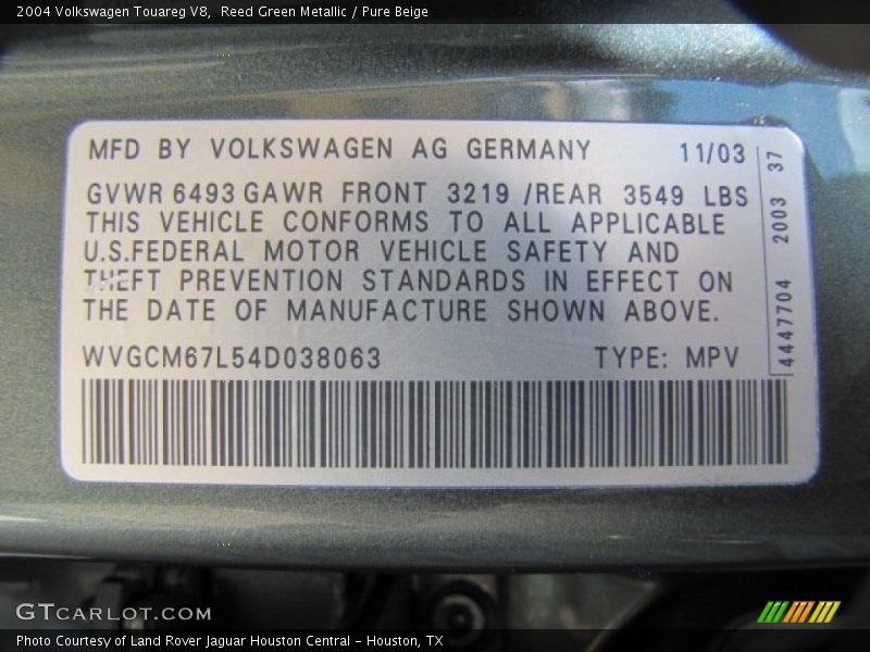 Reed Green Metallic / Pure Beige 2004 Volkswagen Touareg V8