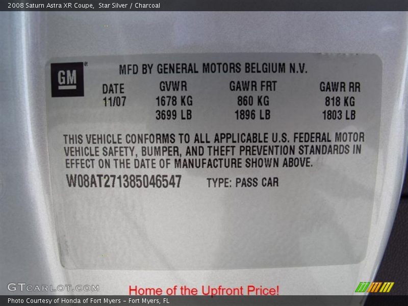 Star Silver / Charcoal 2008 Saturn Astra XR Coupe