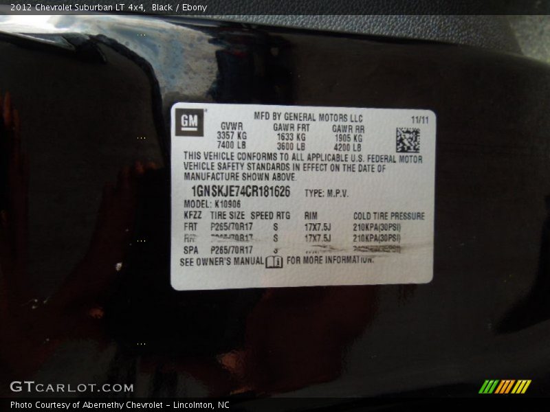 Black / Ebony 2012 Chevrolet Suburban LT 4x4