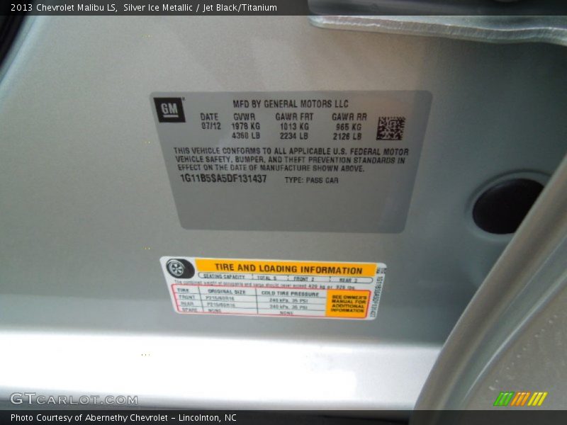 Silver Ice Metallic / Jet Black/Titanium 2013 Chevrolet Malibu LS
