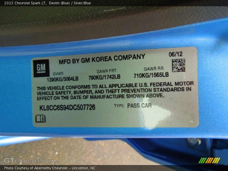 Denim (Blue) / Silver/Blue 2013 Chevrolet Spark LT