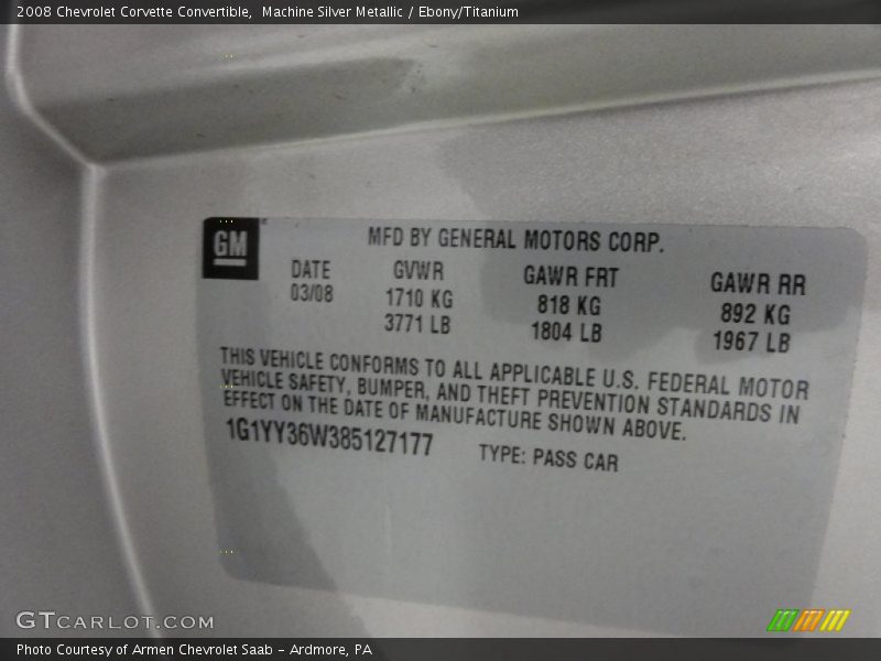 Machine Silver Metallic / Ebony/Titanium 2008 Chevrolet Corvette Convertible