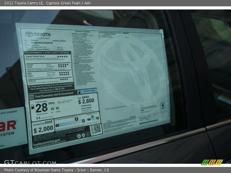 Cypress Green Pearl / Ash 2012 Toyota Camry LE