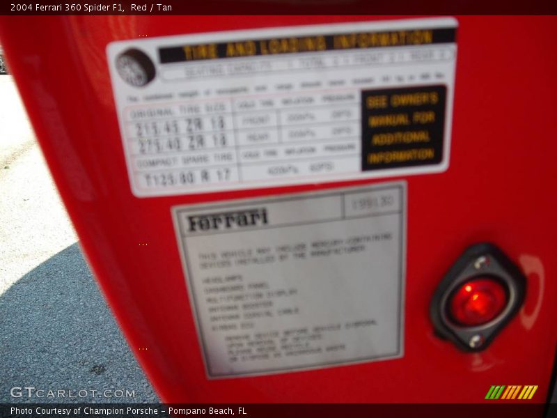 Red / Tan 2004 Ferrari 360 Spider F1