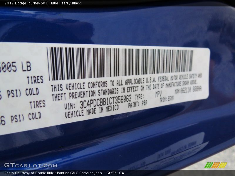 Blue Pearl / Black 2012 Dodge Journey SXT