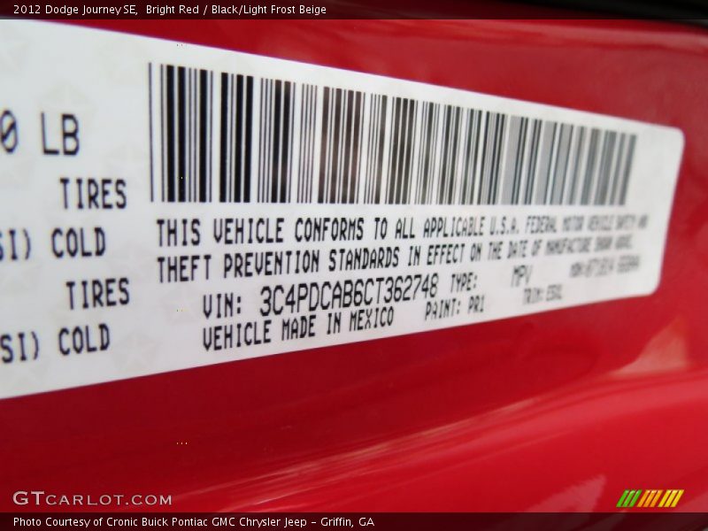 Bright Red / Black/Light Frost Beige 2012 Dodge Journey SE