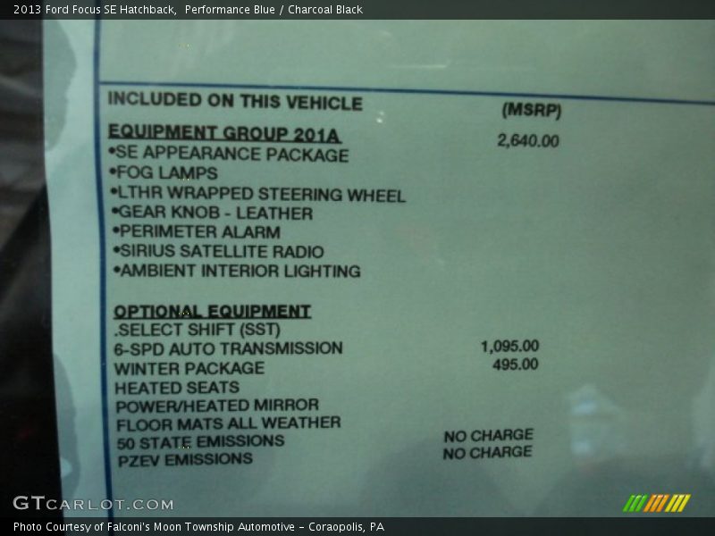  2013 Focus SE Hatchback Window Sticker