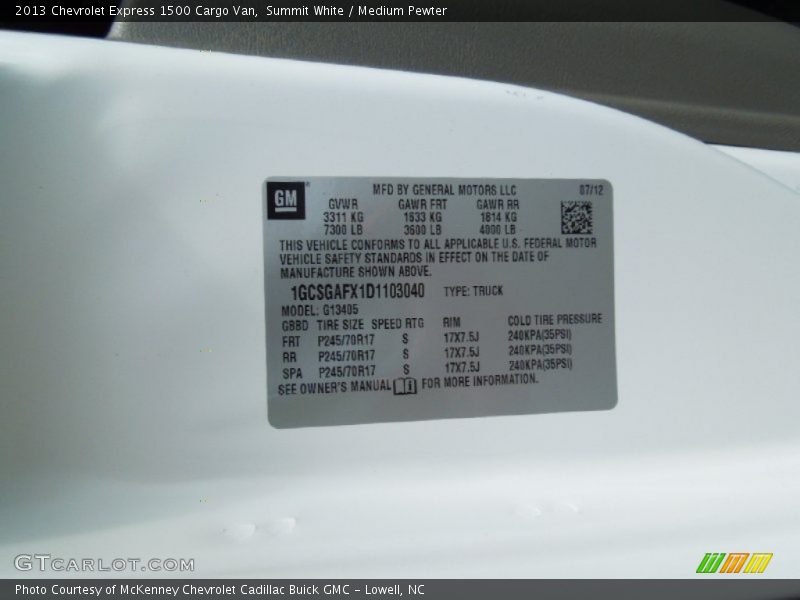 Summit White / Medium Pewter 2013 Chevrolet Express 1500 Cargo Van