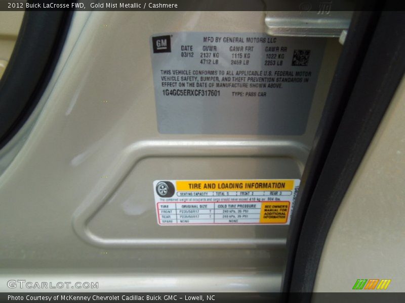 Gold Mist Metallic / Cashmere 2012 Buick LaCrosse FWD