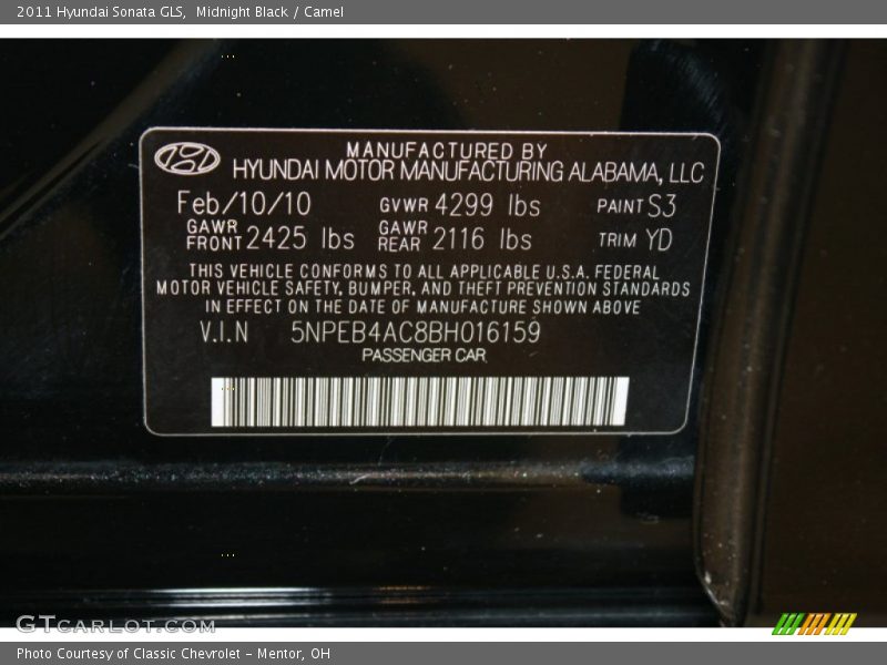 Midnight Black / Camel 2011 Hyundai Sonata GLS