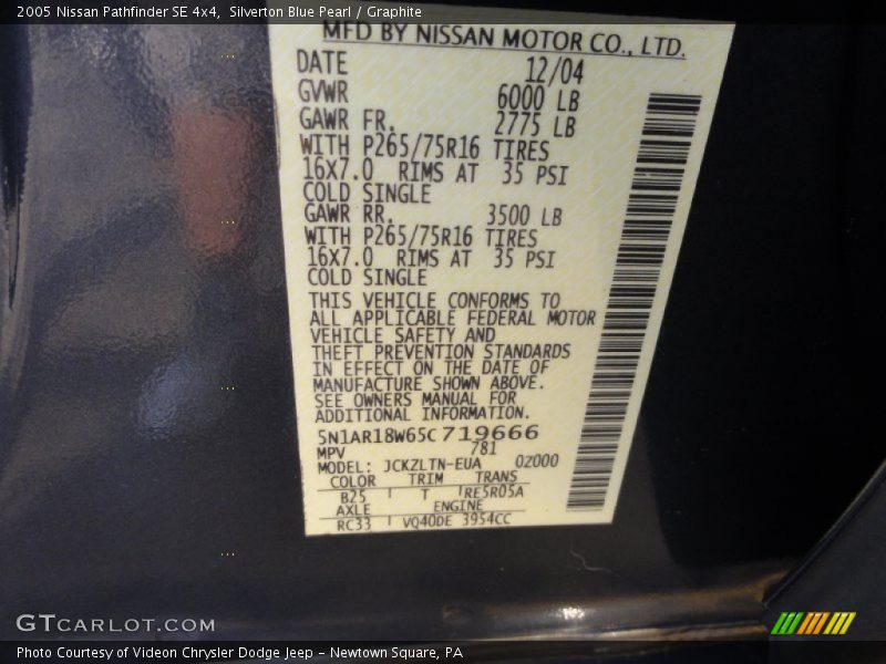 Silverton Blue Pearl / Graphite 2005 Nissan Pathfinder SE 4x4