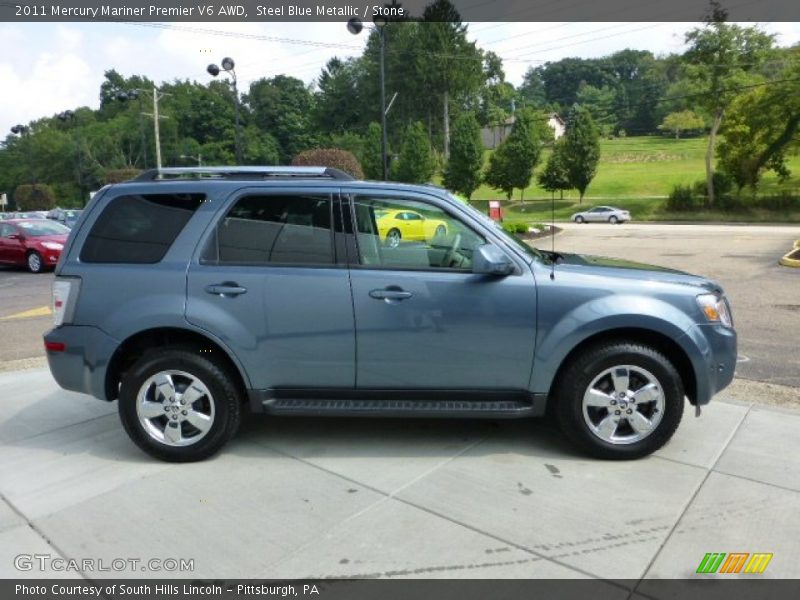 Steel Blue Metallic / Stone 2011 Mercury Mariner Premier V6 AWD