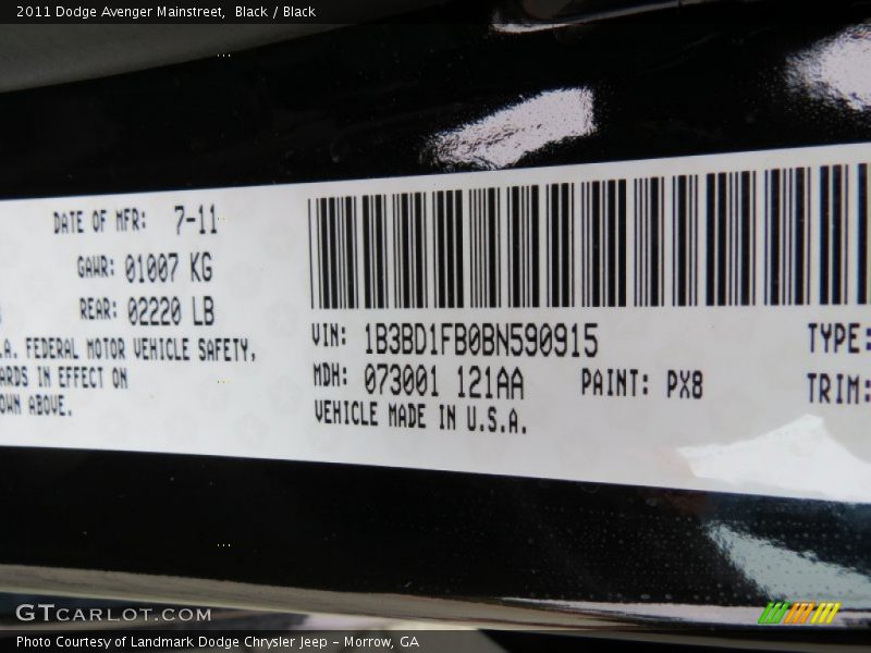 Black / Black 2011 Dodge Avenger Mainstreet