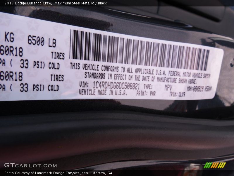2013 Durango Crew Maximum Steel Metallic Color Code PAR