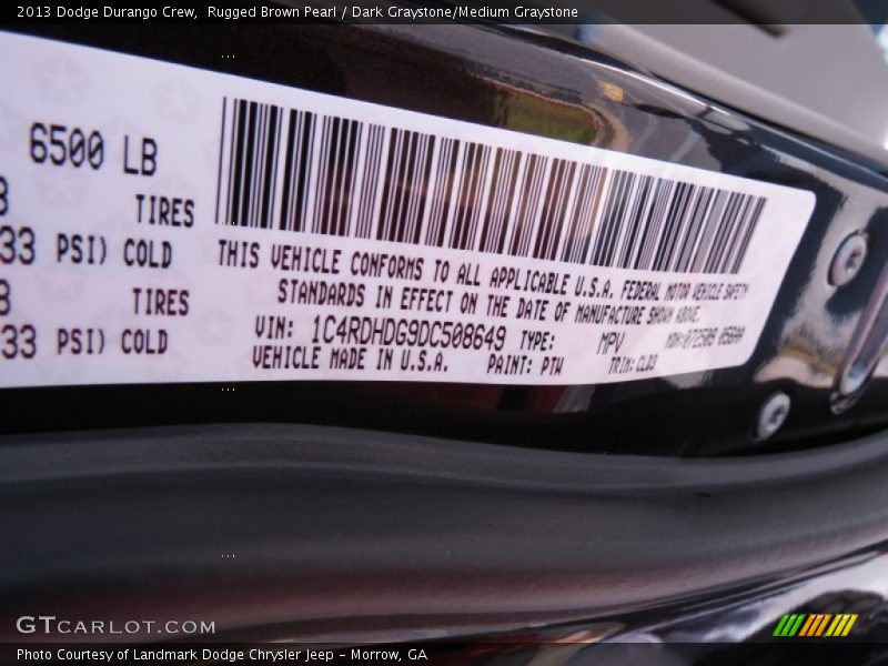 2013 Durango Crew Rugged Brown Pearl Color Code PTW