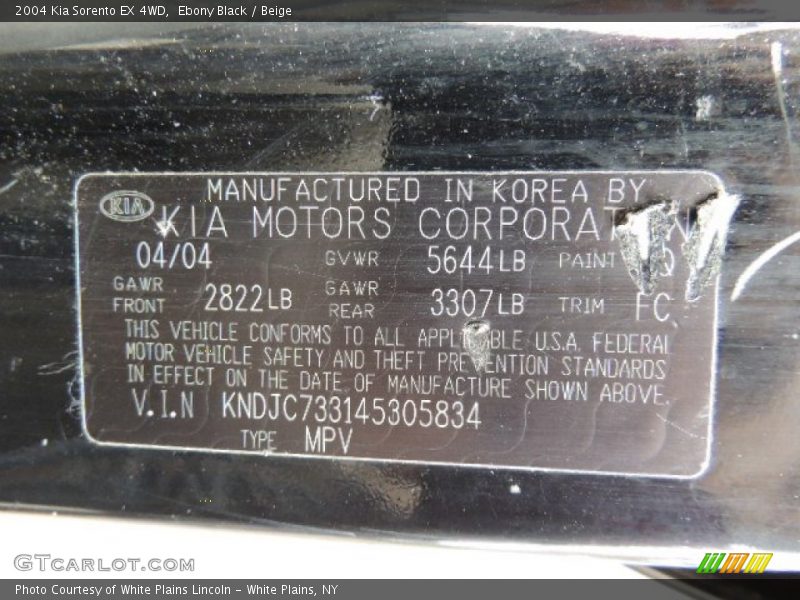 Ebony Black / Beige 2004 Kia Sorento EX 4WD