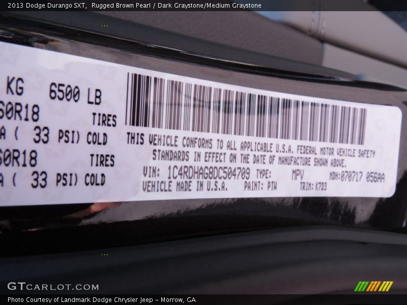 Rugged Brown Pearl / Dark Graystone/Medium Graystone 2013 Dodge Durango SXT