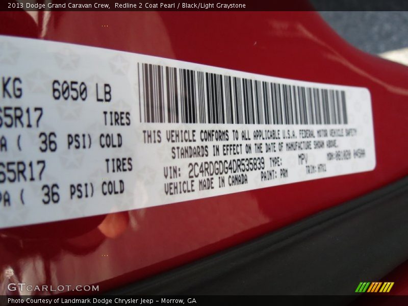 2013 Grand Caravan Crew Redline 2 Coat Pearl Color Code PRM