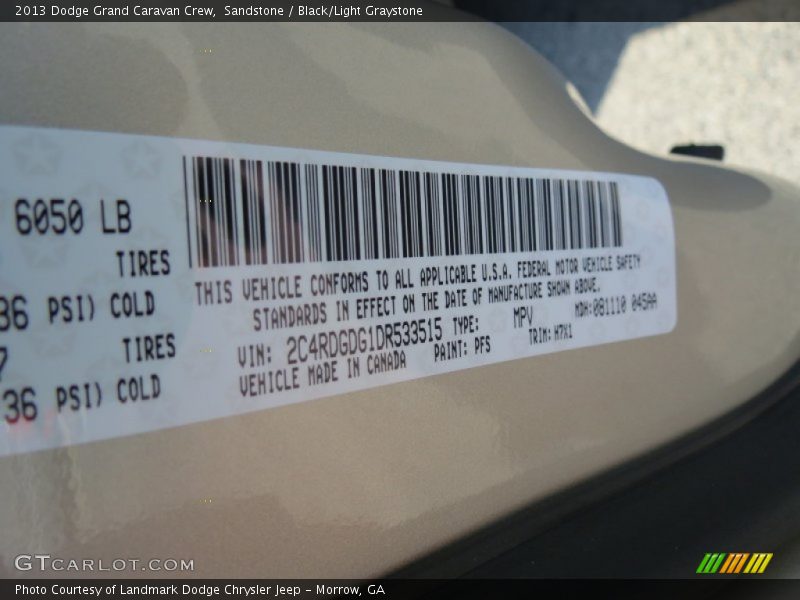 Sandstone / Black/Light Graystone 2013 Dodge Grand Caravan Crew
