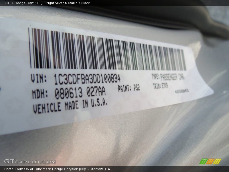 2013 Dart SXT Bright Silver Metallic Color Code PS2