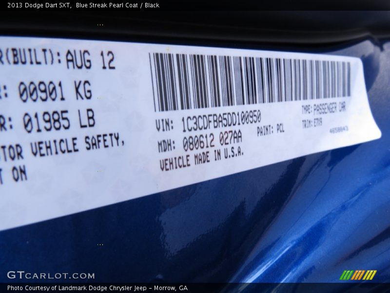 Blue Streak Pearl Coat / Black 2013 Dodge Dart SXT