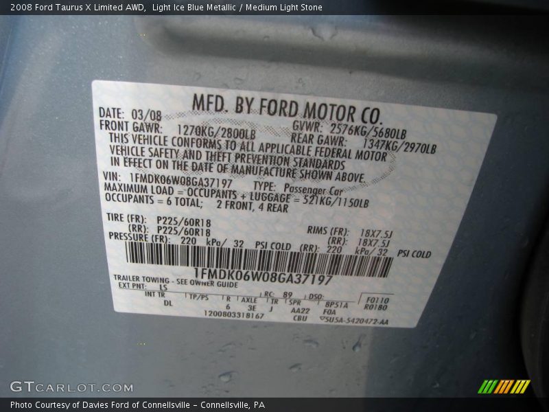 Light Ice Blue Metallic / Medium Light Stone 2008 Ford Taurus X Limited AWD