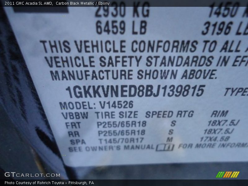 Carbon Black Metallic / Ebony 2011 GMC Acadia SL AWD