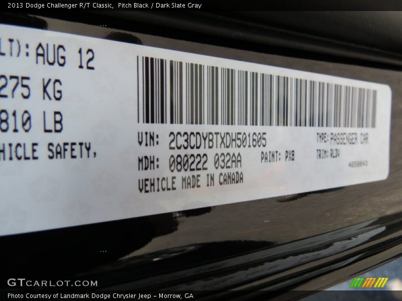 Pitch Black / Dark Slate Gray 2013 Dodge Challenger R/T Classic