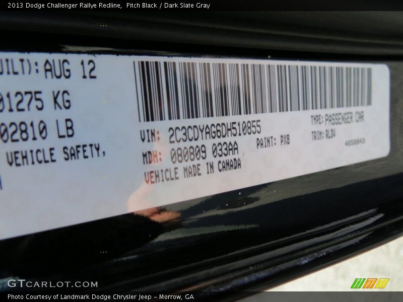 2013 Challenger Rallye Redline Pitch Black Color Code PX8