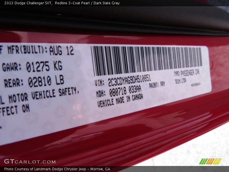 Redline 3-Coat Pearl / Dark Slate Gray 2013 Dodge Challenger SXT