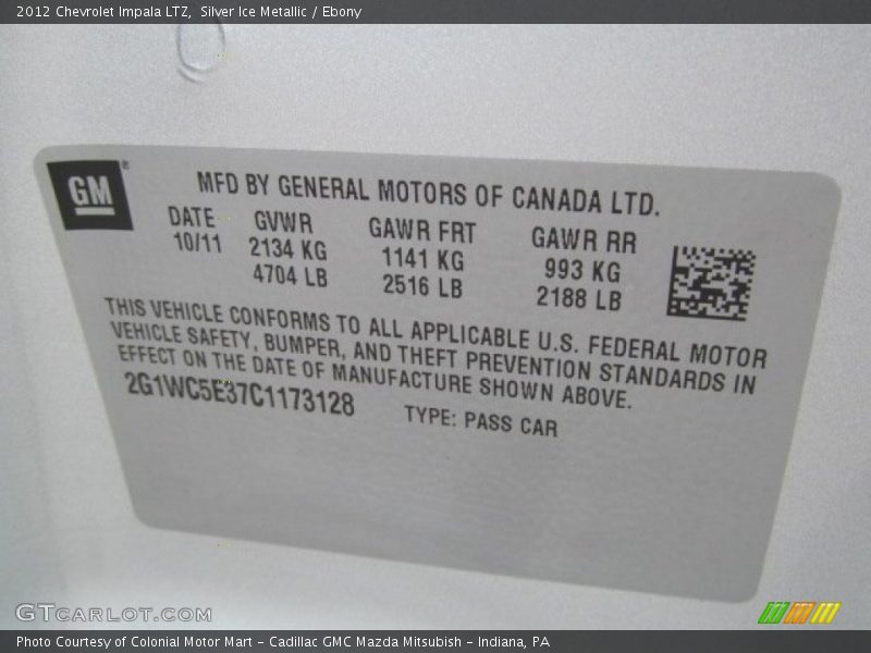 Silver Ice Metallic / Ebony 2012 Chevrolet Impala LTZ