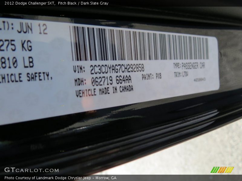 Pitch Black / Dark Slate Gray 2012 Dodge Challenger SXT