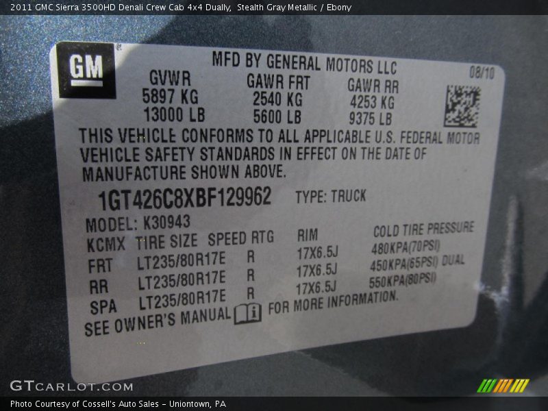 Stealth Gray Metallic / Ebony 2011 GMC Sierra 3500HD Denali Crew Cab 4x4 Dually