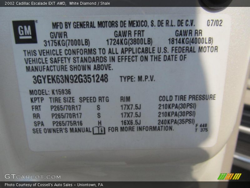 White Diamond / Shale 2002 Cadillac Escalade EXT AWD
