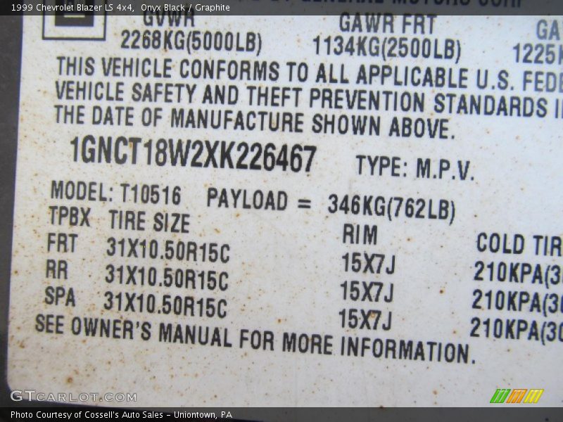 Onyx Black / Graphite 1999 Chevrolet Blazer LS 4x4