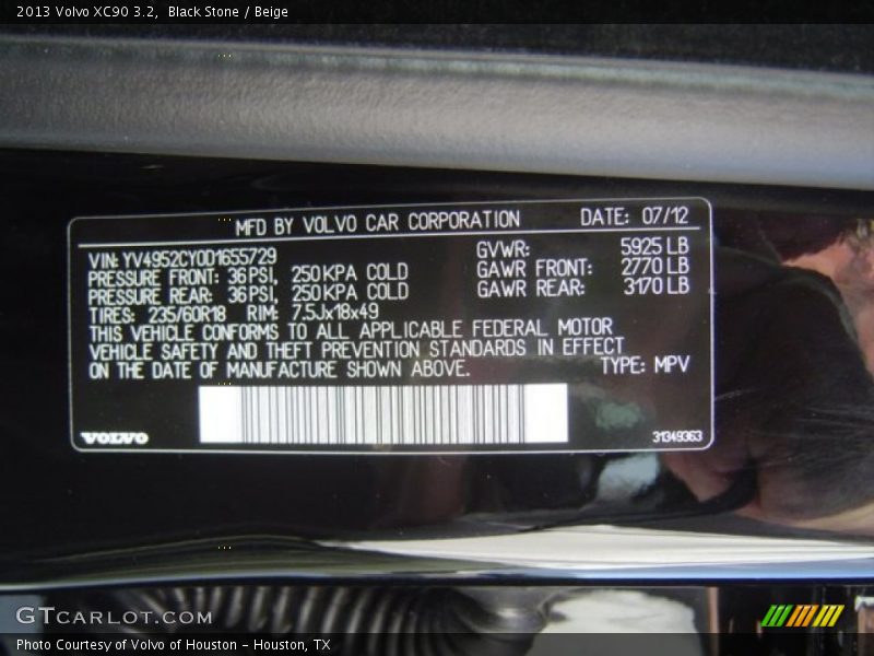 Black Stone / Beige 2013 Volvo XC90 3.2