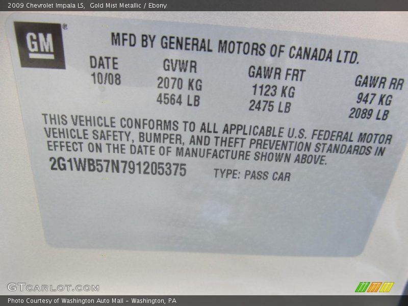 Gold Mist Metallic / Ebony 2009 Chevrolet Impala LS