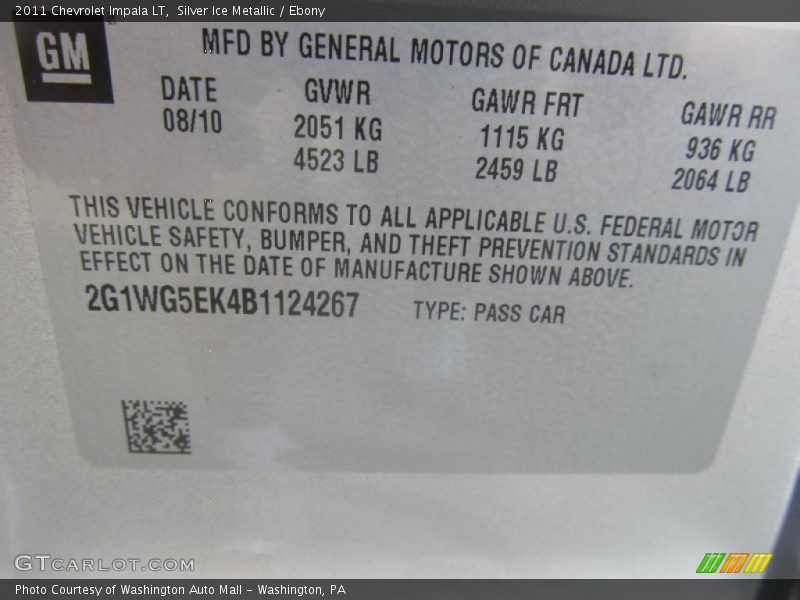 Silver Ice Metallic / Ebony 2011 Chevrolet Impala LT