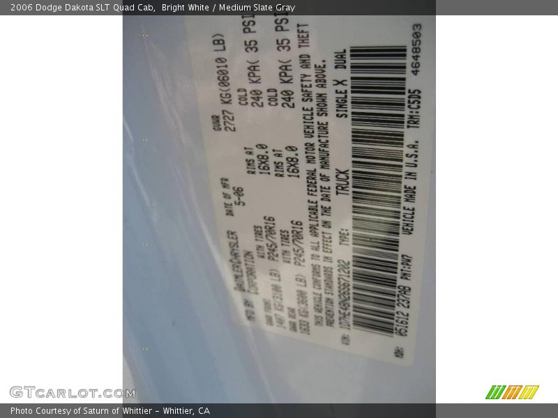 Bright White / Medium Slate Gray 2006 Dodge Dakota SLT Quad Cab