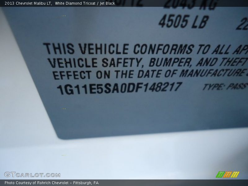 White Diamond Tricoat / Jet Black 2013 Chevrolet Malibu LT