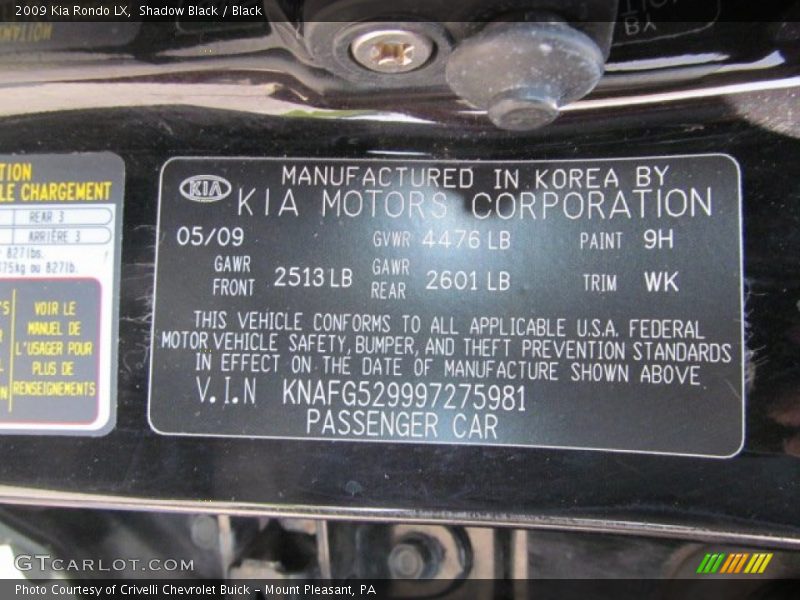 Shadow Black / Black 2009 Kia Rondo LX