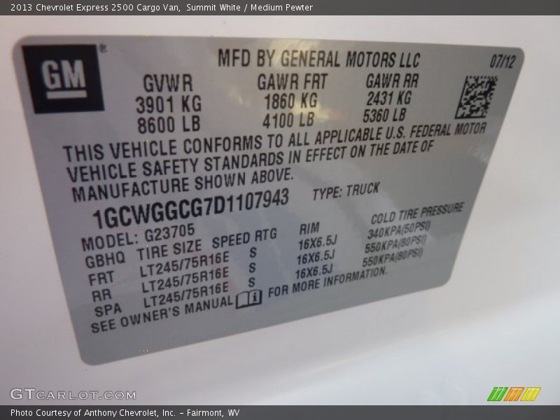 Summit White / Medium Pewter 2013 Chevrolet Express 2500 Cargo Van